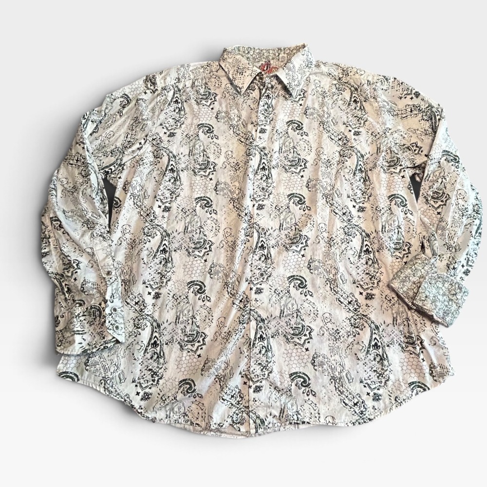 Robert Graham Mens 2XL Classic Fit Paisley Honeycomb Button Down Shirt White